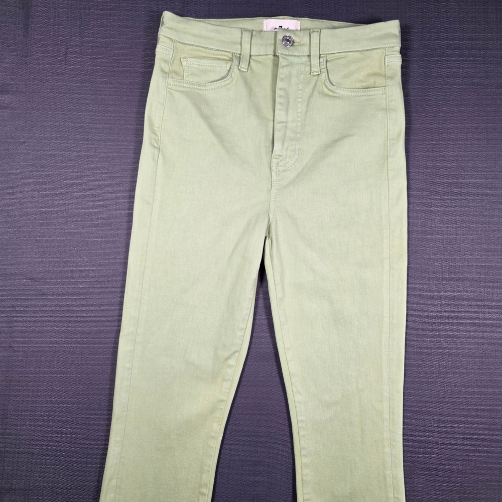 7 For All Mankind UHR Skinny No Filter Denim Sage Green Ankle Zip Jeans 27